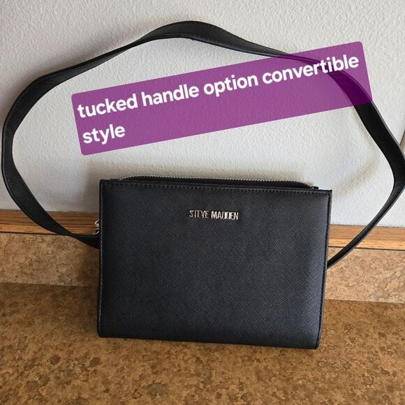 Steve Madden Black Crossbody wallet Bag with Elegant Chain Strap womens zip lady - Picture 4 of 16